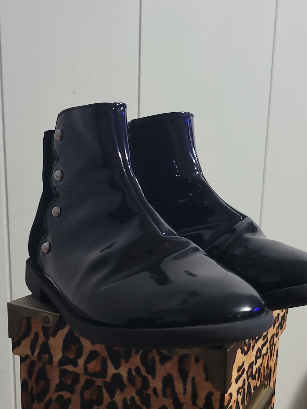 Gymboree Shiny Black Patent Ankle Boots with Side Buttons